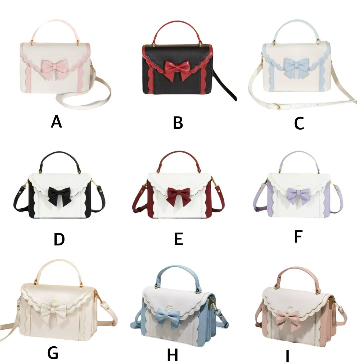 Sweet Lolita Bow Accordion Satchel Cute PU Leather Shoulder & Crossbody Bag